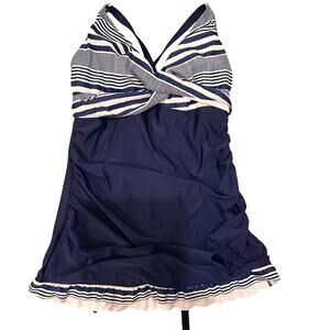 Modlily Crisscross Striped Navy White Swimdress, size L